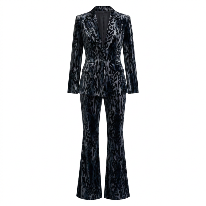 Abstract Velvet Blazer and Flared Pants Set for Evening Events and Statement Style Women-Vyana Collective