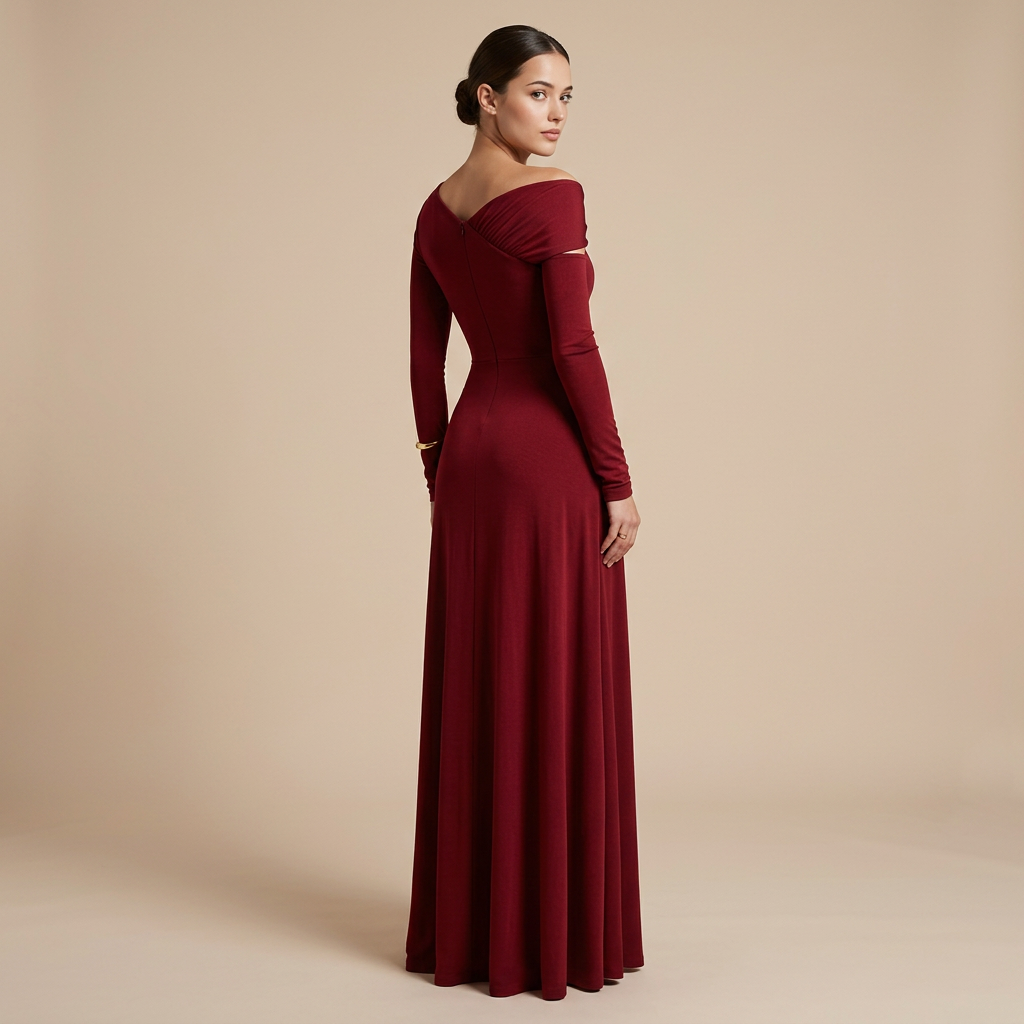 Asymmetric Cutout Draped Long Sleeve Maxi Dress-Vyana Collective