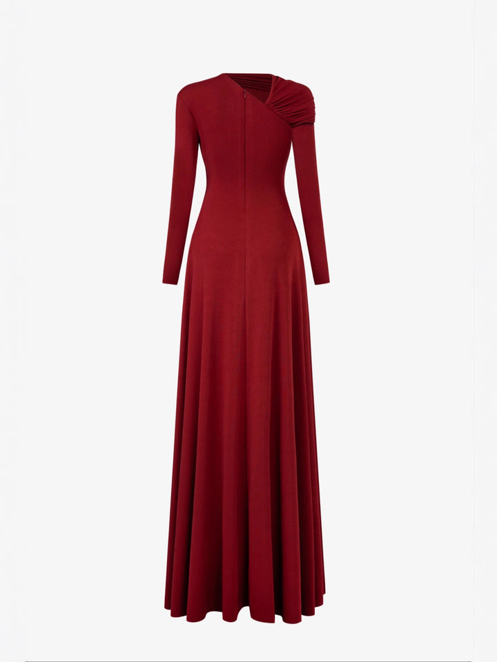 Asymmetric Cutout Draped Long Sleeve Maxi Dress-Vyana Collective