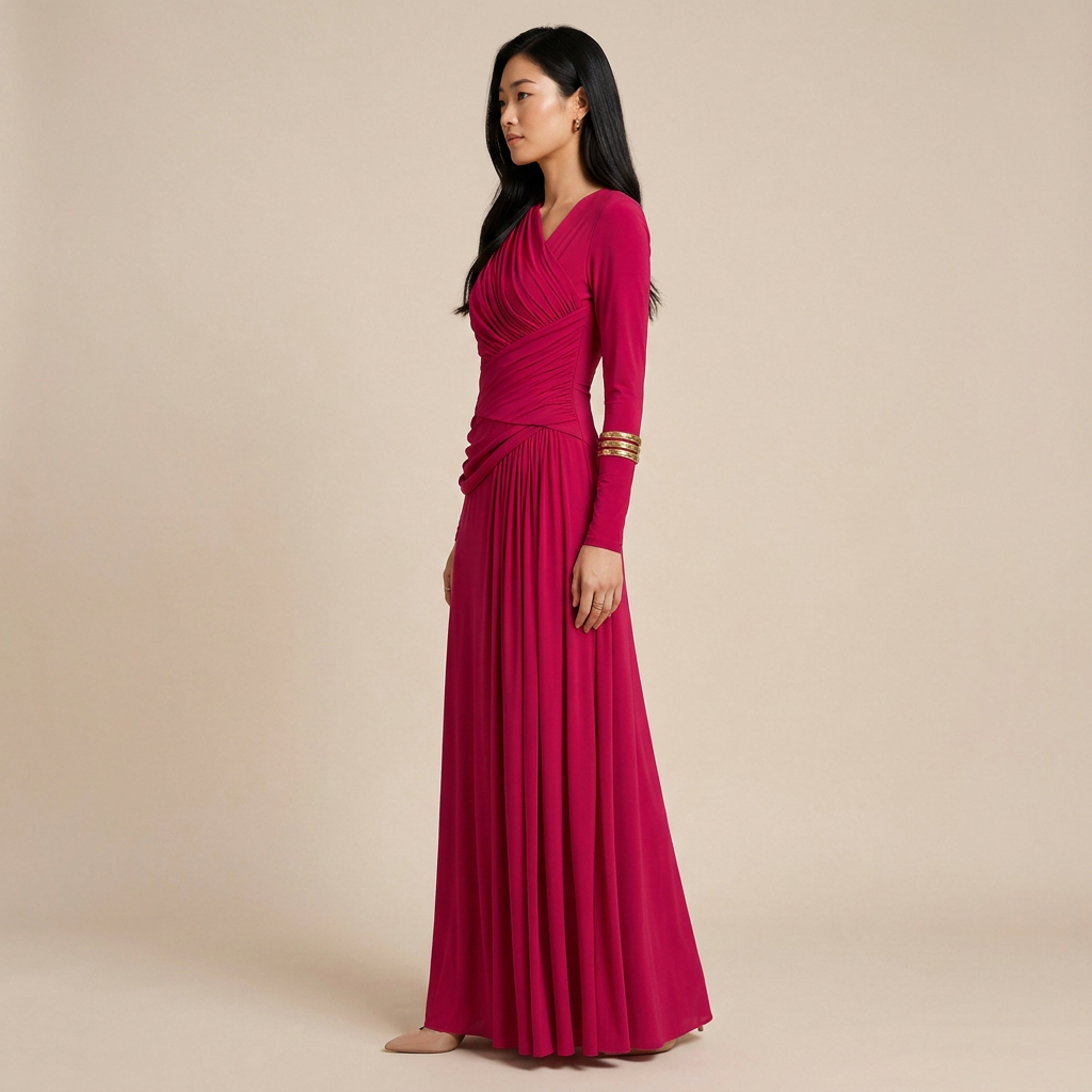 Asymmetric Pleated Long Sleeve Maxi Dress-Vyana Collective