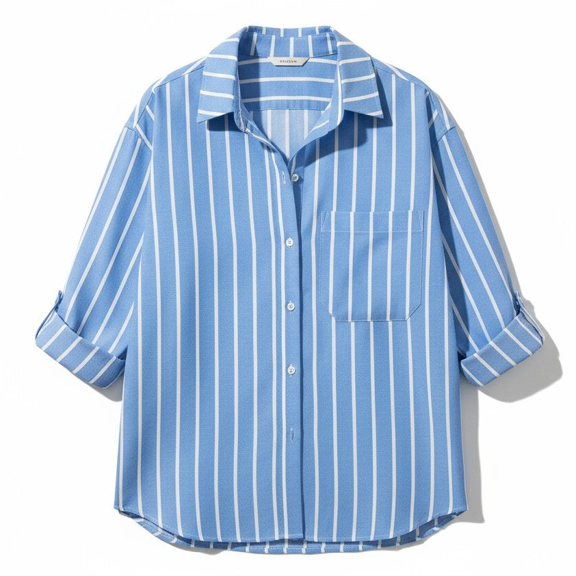Autumn Loose Striped Commuter Shirt-Vyana Collective