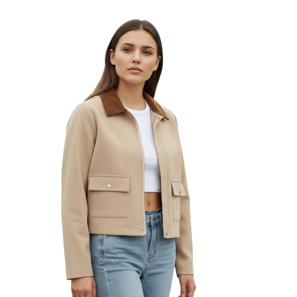 Autumn & Winter Short Contrast Collar Jacket-Vyana Collective