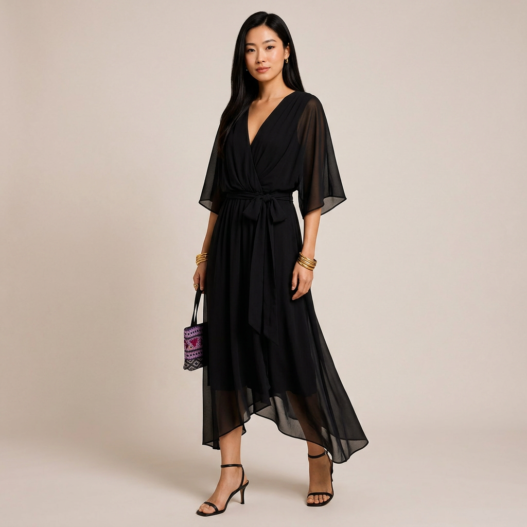 Batwing Sleeve V-Neck Midi Dress for Vacation Getaways and Effortless Summer Elegance Women-Vyana Collective