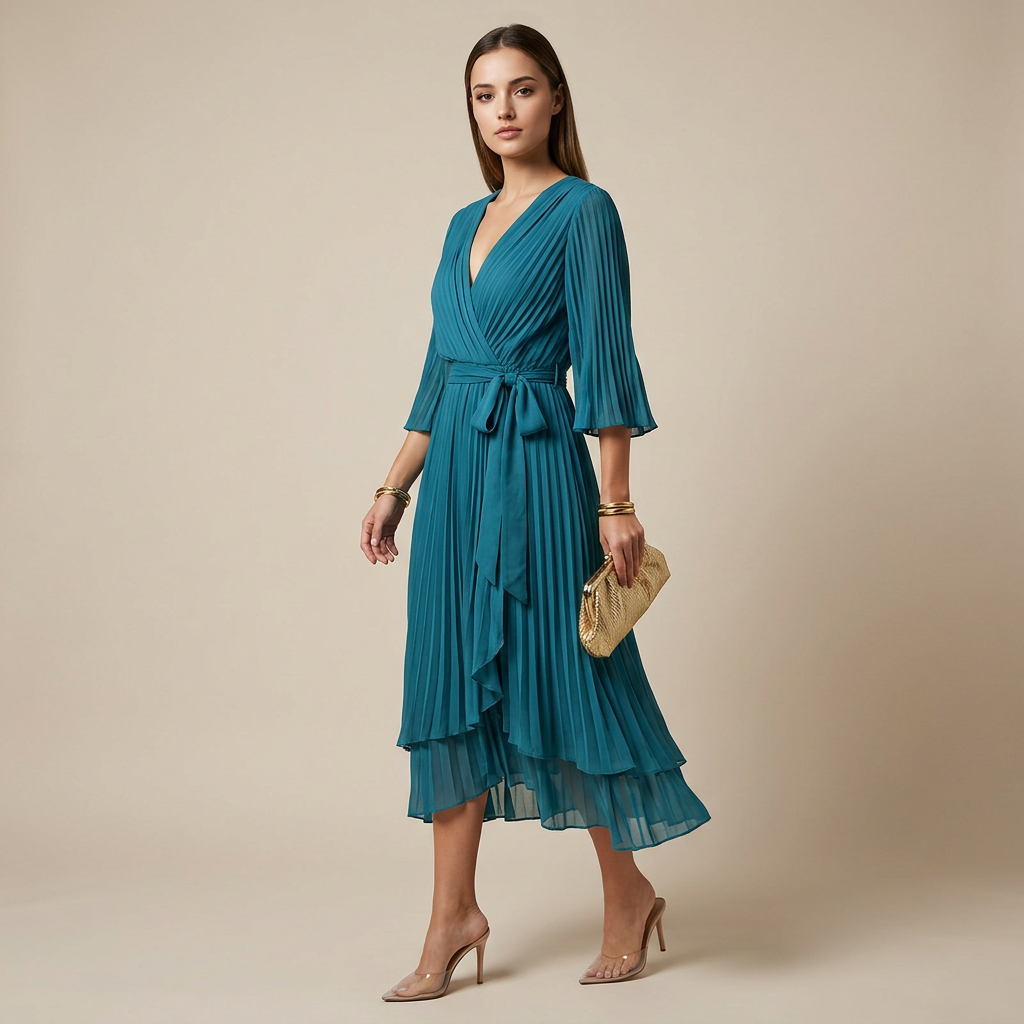 Batwing Sleeve V-Neck Midi Dress for Vacation Getaways and Effortless Summer Elegance Women-Vyana Collective