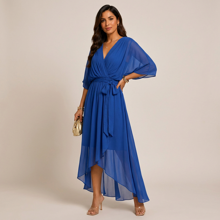 Batwing Sleeve V-Neck Midi Dress for Vacation Getaways and Effortless Summer Elegance Women-Vyana Collective