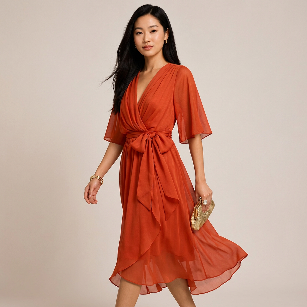 Batwing Sleeve V-Neck Midi Dress for Vacation Getaways and Effortless Summer Elegance Women-Vyana Collective