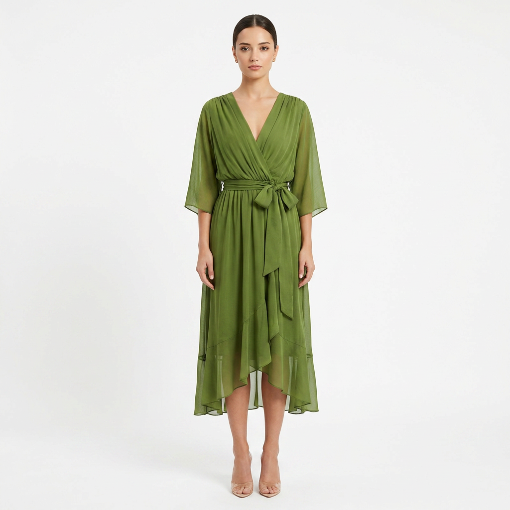 Batwing Sleeve V-Neck Midi Dress for Vacation Getaways and Effortless Summer Elegance Women-Vyana Collective
