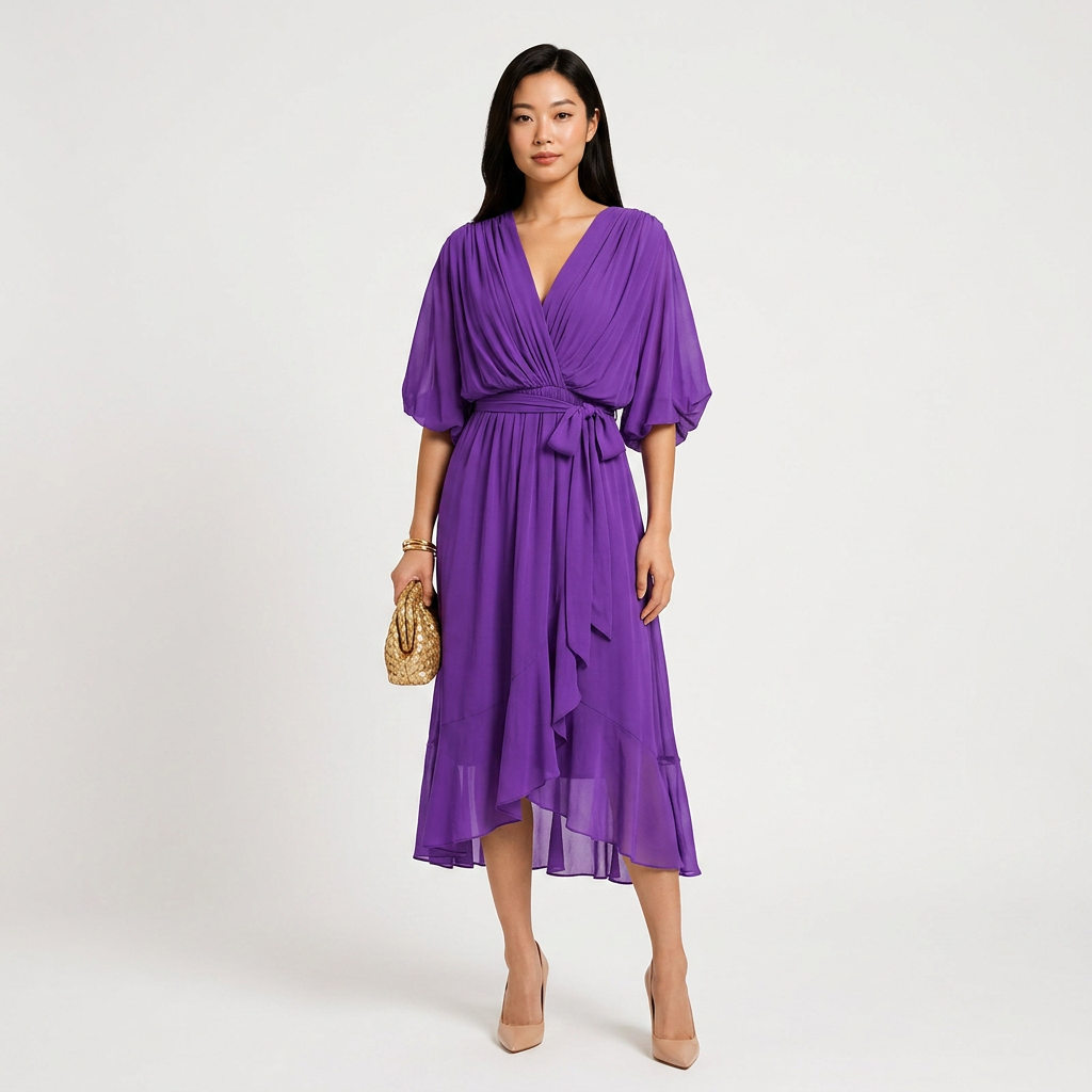 Batwing Sleeve V-Neck Midi Dress for Vacation Getaways and Effortless Summer Elegance Women-Vyana Collective