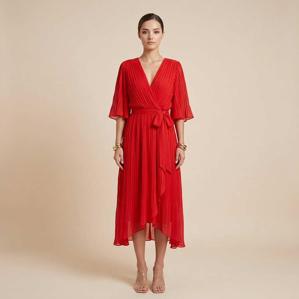 Batwing Sleeve V-Neck Midi Dress for Vacation Getaways and Effortless Summer Elegance Women-Vyana Collective