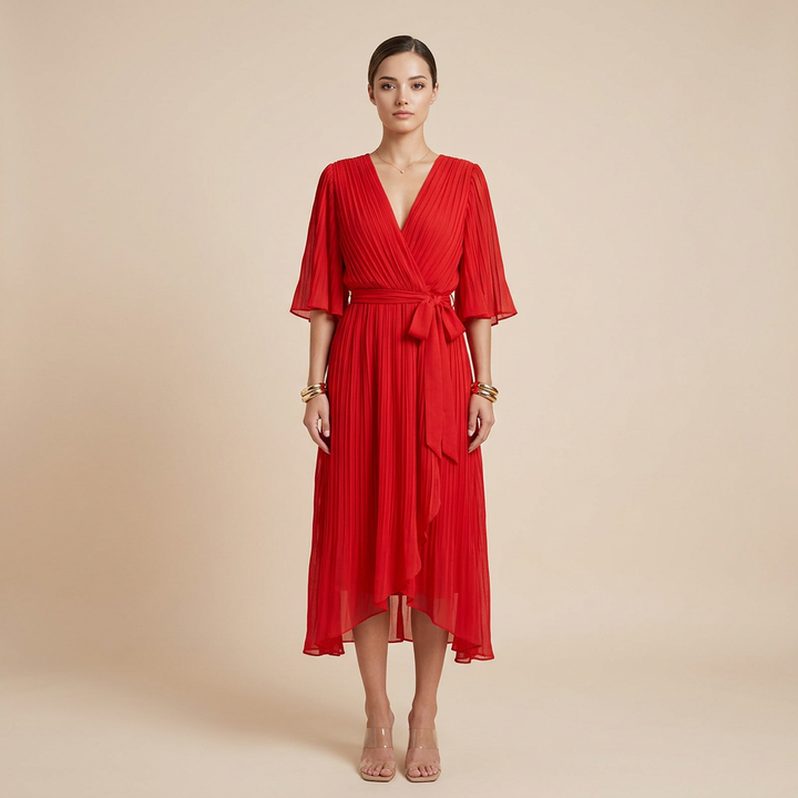 Batwing Sleeve V-Neck Midi Dress for Vacation Getaways and Effortless Summer Elegance Women-Vyana Collective