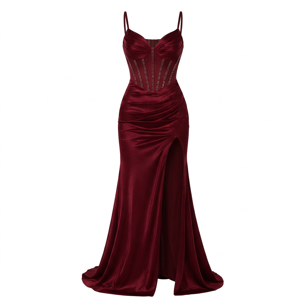 Beaded Corset High-Slit Mermaid Evening Gown-Vyana Collective