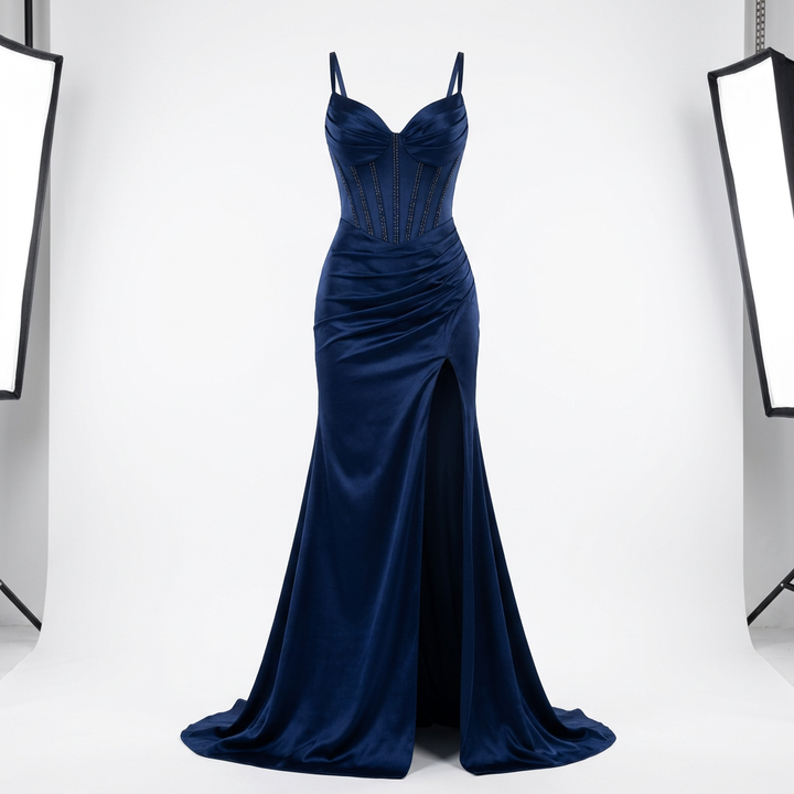 Beaded Corset High-Slit Mermaid Evening Gown-Vyana Collective