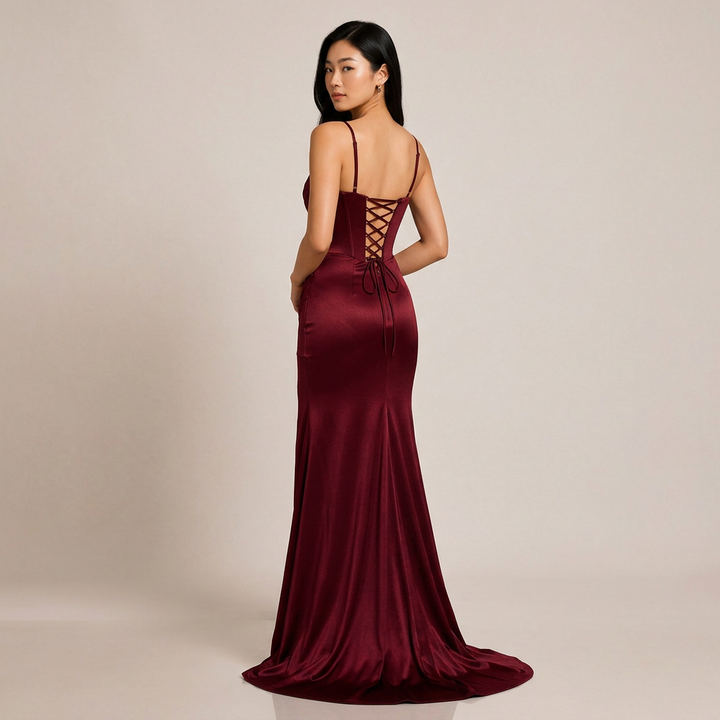 Beaded Corset High-Slit Mermaid Evening Gown-Vyana Collective