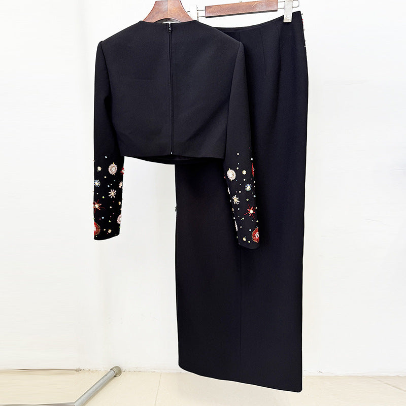 Beaded Crop Top and High Slit Maxi Skirt Set for Friday Night Vibes Women-Vyana Collective