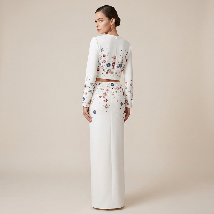Beaded Crop Top and High Slit Maxi Skirt Set for Friday Night Vibes Women-Vyana Collective