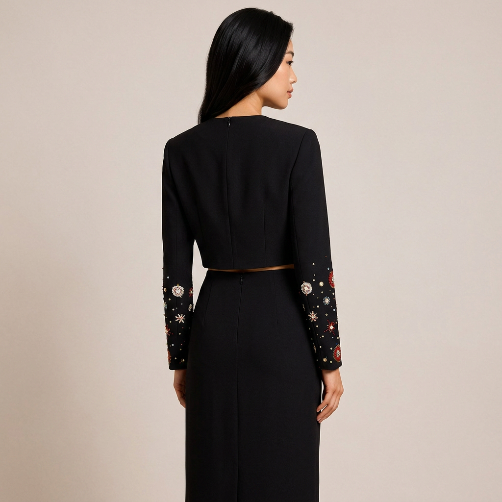 Beaded Crop Top and High Slit Maxi Skirt Set for Friday Night Vibes Women-Vyana Collective
