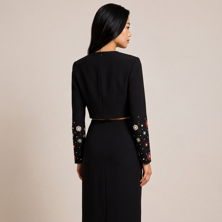 Beaded Crop Top and High Slit Maxi Skirt Set for Friday Night Vibes Women-Vyana Collective