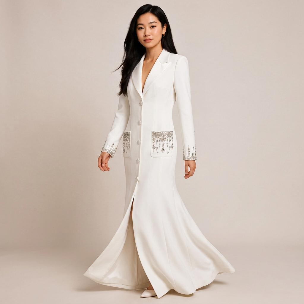 Beaded Crystal Pocket Mermaid Blazer Dress for Friday Night Vibes and Evening Glamour Women-Vyana Collective