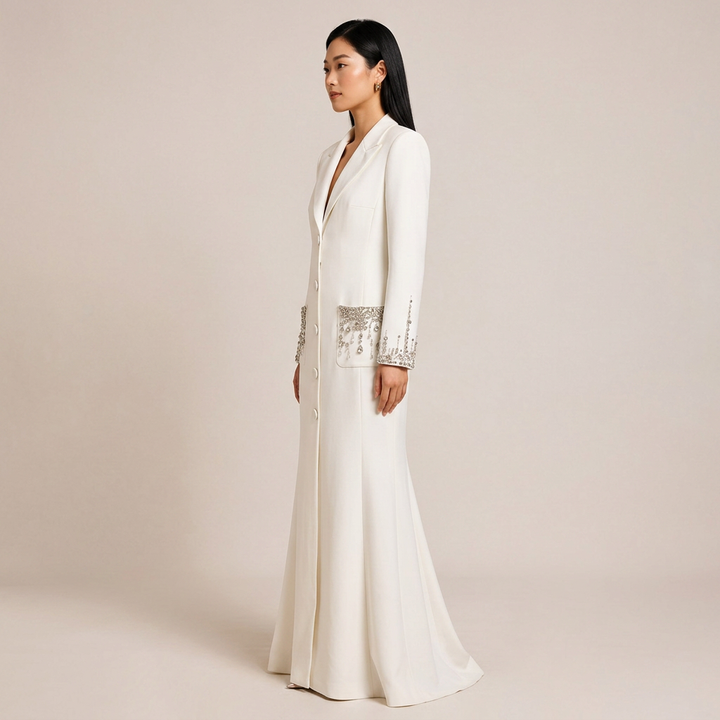 Beaded Crystal Pocket Mermaid Blazer Dress for Friday Night Vibes and Evening Glamour Women-Vyana Collective