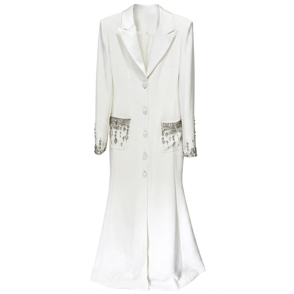 Beaded Crystal Pocket Mermaid Blazer Dress for Friday Night Vibes and Evening Glamour Women-Vyana Collective