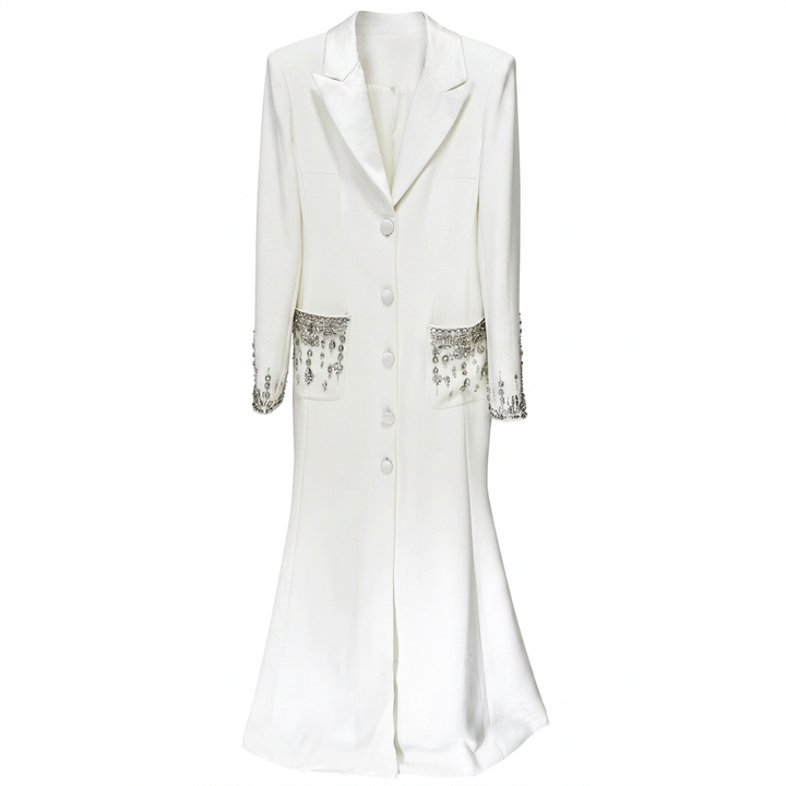 Beaded Crystal Pocket Mermaid Blazer Dress for Friday Night Vibes and Evening Glamour Women-Vyana Collective