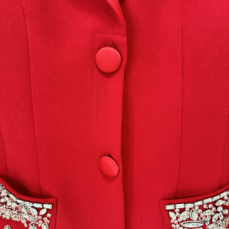 Beaded Crystal Pocket Mermaid Blazer Dress for Friday Night Vibes and Evening Glamour Women-Vyana Collective