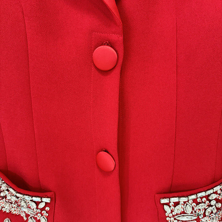 Beaded Crystal Pocket Mermaid Blazer Dress for Friday Night Vibes and Evening Glamour Women-Vyana Collective