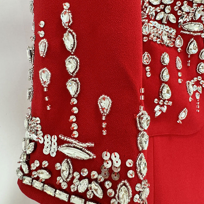 Beaded Crystal Pocket Mermaid Blazer Dress for Friday Night Vibes and Evening Glamour Women-Vyana Collective
