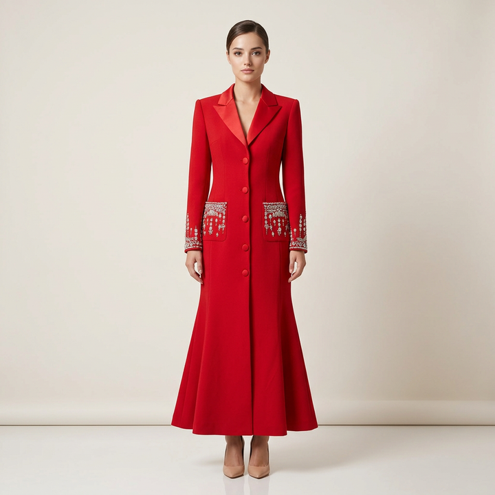 Beaded Crystal Pocket Mermaid Blazer Dress for Friday Night Vibes and Evening Glamour Women-Vyana Collective