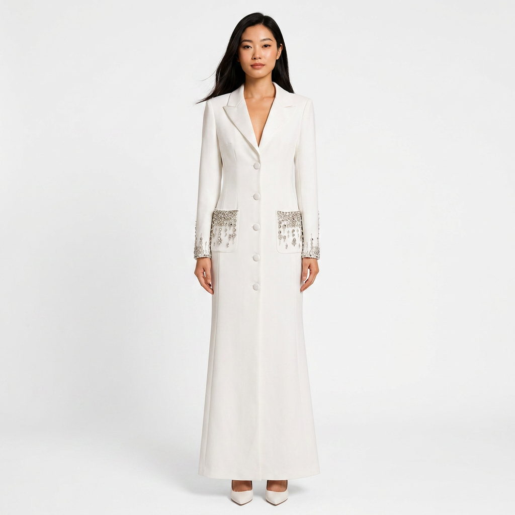 Beaded Crystal Pocket Mermaid Blazer Dress for Friday Night Vibes and Evening Glamour Women-Vyana Collective