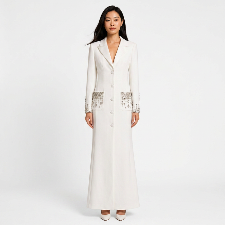 Beaded Crystal Pocket Mermaid Blazer Dress for Friday Night Vibes and Evening Glamour Women-Vyana Collective