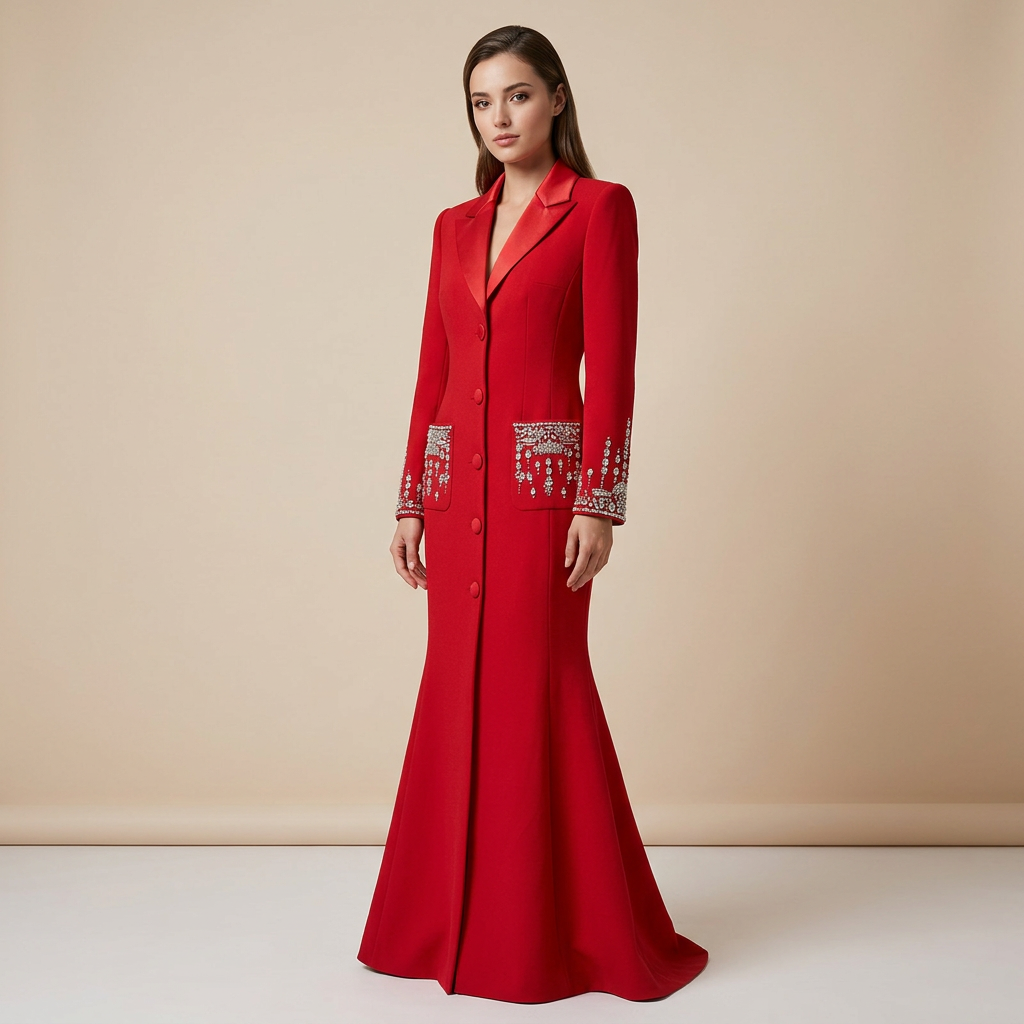 Beaded Crystal Pocket Mermaid Blazer Dress for Friday Night Vibes and Evening Glamour Women-Vyana Collective