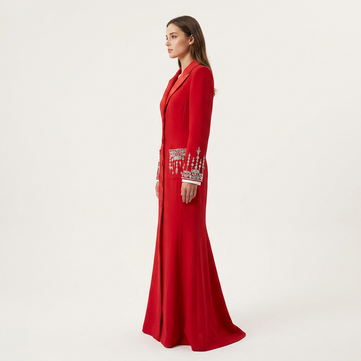 Beaded Crystal Pocket Mermaid Blazer Dress for Friday Night Vibes and Evening Glamour Women-Vyana Collective
