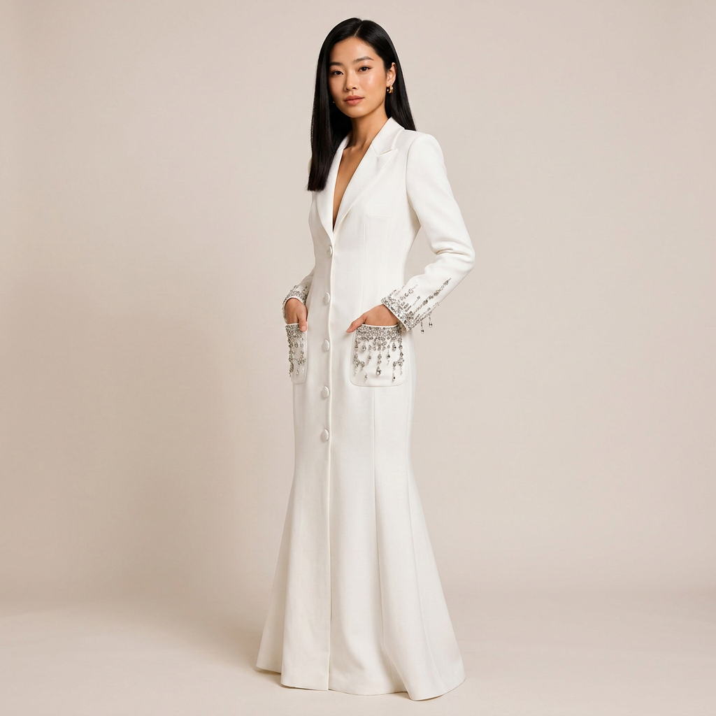 Beaded Crystal Pocket Mermaid Blazer Dress for Friday Night Vibes and Evening Glamour Women-Vyana Collective