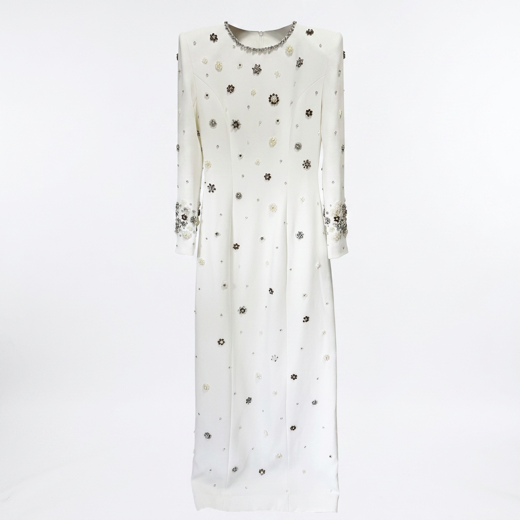 Beaded Embellished Long Sleeve Maxi Dress for Elegant Evening Occasions Women-Vyana Collective
