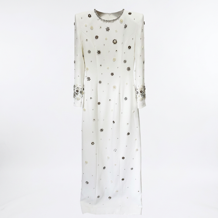 Beaded Embellished Long Sleeve Maxi Dress for Elegant Evening Occasions Women-Vyana Collective