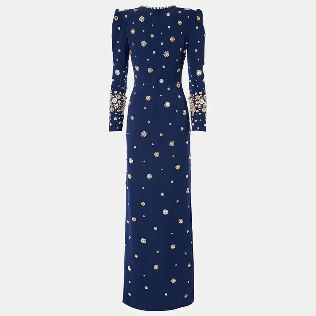 Beaded Embellished Long Sleeve Maxi Dress for Elegant Evening Occasions Women-Vyana Collective