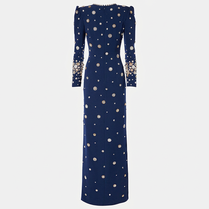 Beaded Embellished Long Sleeve Maxi Dress for Elegant Evening Occasions Women-Vyana Collective
