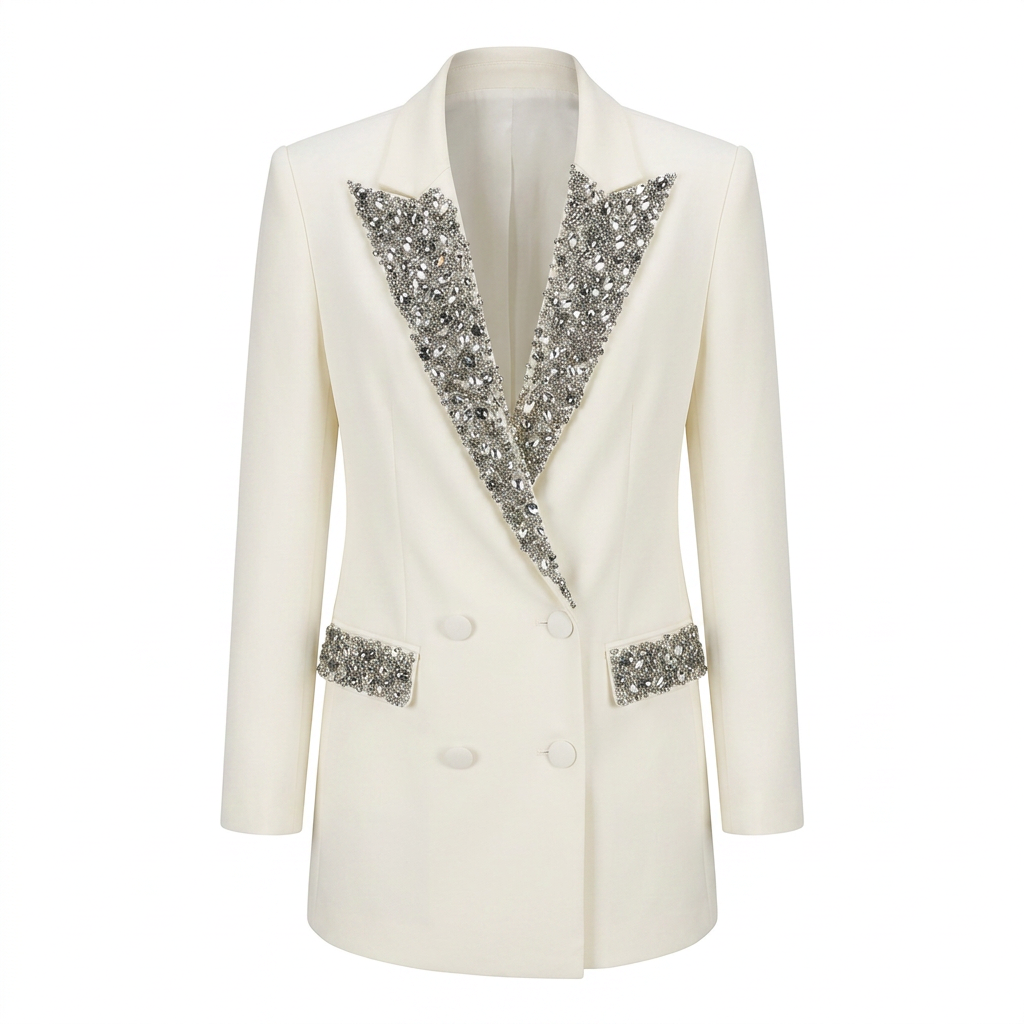 Beaded Rhinestone Longline Blazer for Friday Night Vibes and Evening Elegance Women-Vyana Collective