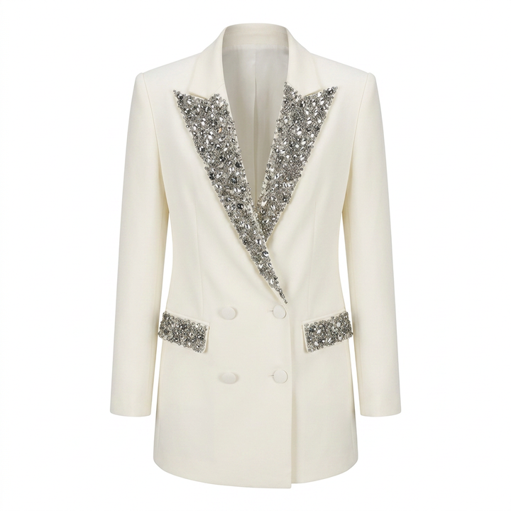 Beaded Rhinestone Longline Blazer for Friday Night Vibes and Evening Elegance Women-Vyana Collective