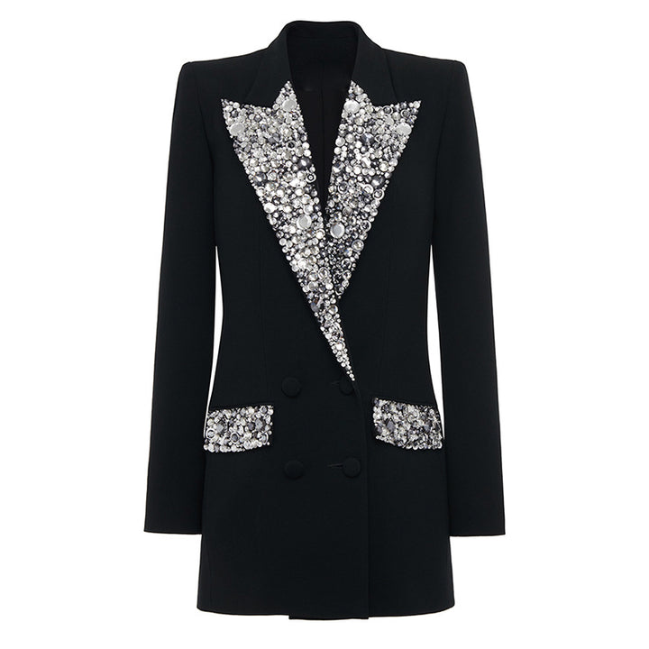 Beaded Rhinestone Longline Blazer for Friday Night Vibes and Evening Elegance Women-Vyana Collective