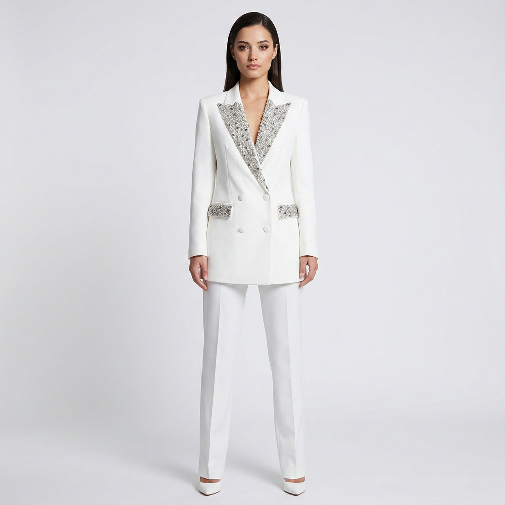 Beaded Rhinestone Longline Blazer for Friday Night Vibes and Evening Elegance Women-Vyana Collective