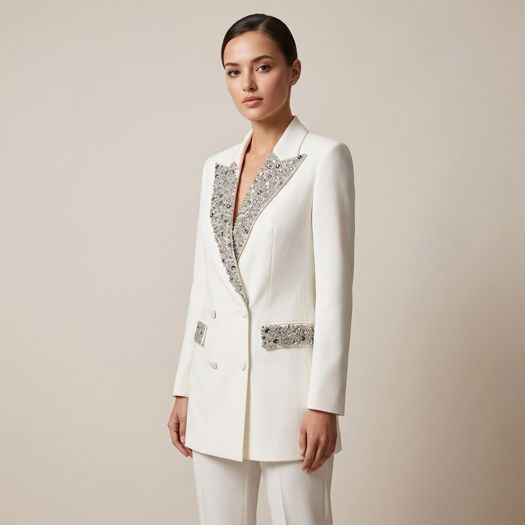 Beaded Rhinestone Longline Blazer for Friday Night Vibes and Evening Elegance Women-Vyana Collective