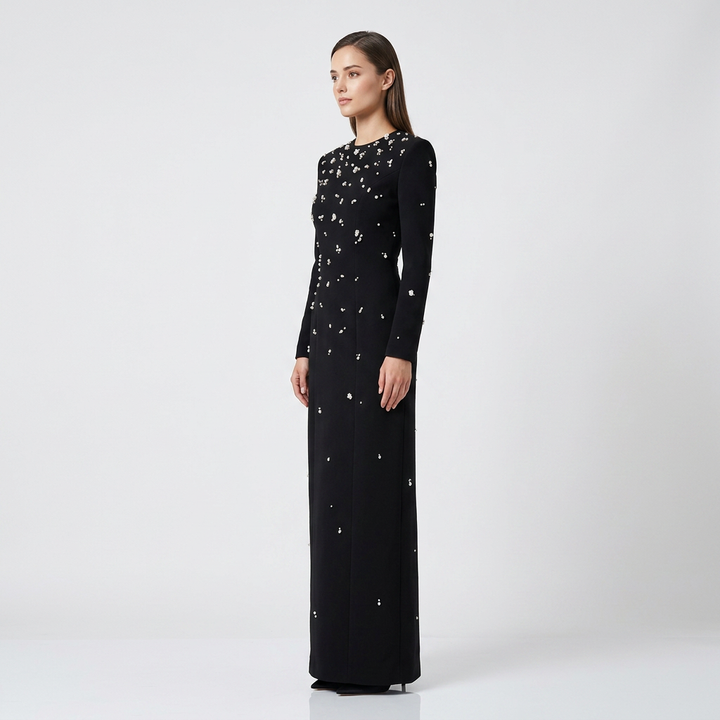 Beaded Rhinestone Maxi Gown for Black Tie Elegance and Evening Glamour Women-Vyana Collective