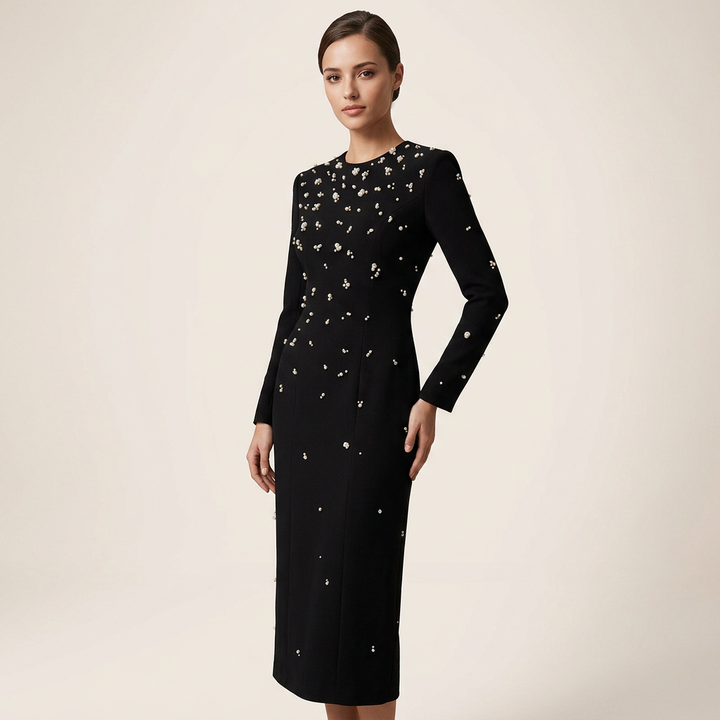 Beaded Rhinestone Maxi Gown for Black Tie Elegance and Evening Glamour Women-Vyana Collective