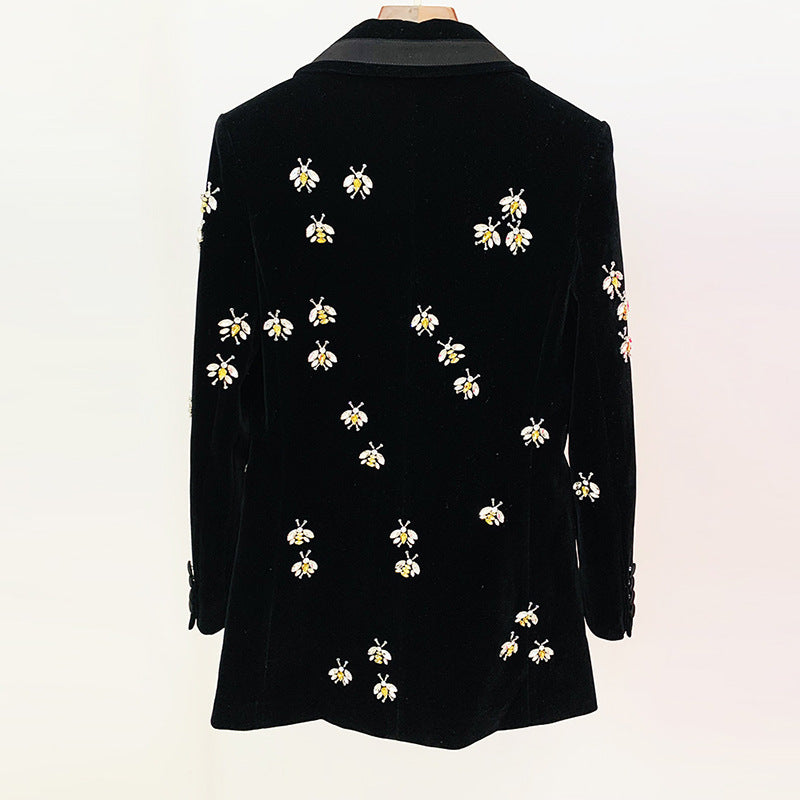 Bee Embellished Velvet Blazer for Executive Evenings and Statement Luxury Women-Vyana Collective