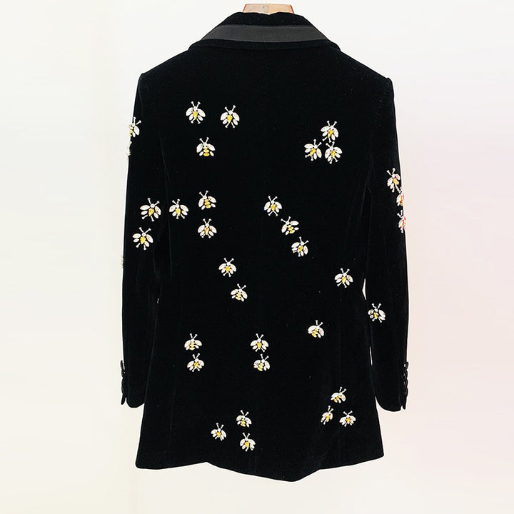 Bee Embellished Velvet Blazer for Executive Evenings and Statement Luxury Women-Vyana Collective