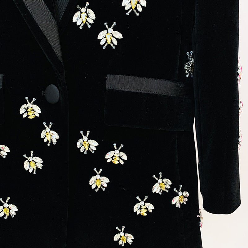 Bee Embellished Velvet Blazer for Executive Evenings and Statement Luxury Women-Vyana Collective