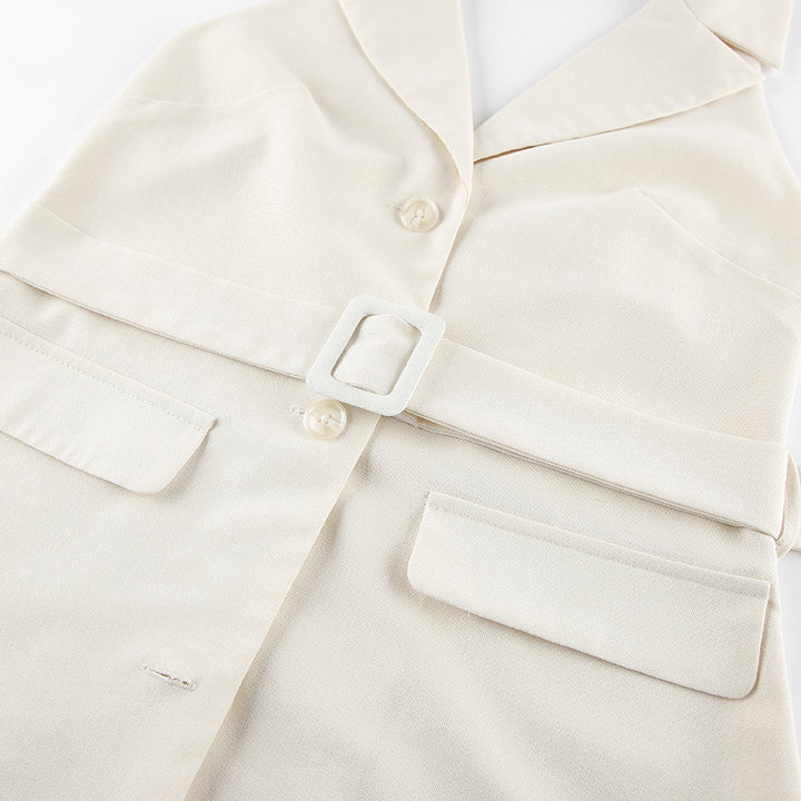 Beige Belted Sleeveless Vest for Meetings Ready and Modern Office Style Women-Vyana Collective