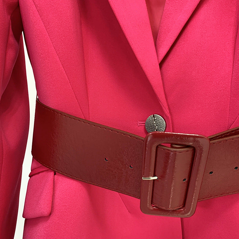 Belted Blazer and Flared Pants Set for Meetings Ready and Executive Elegance Women-Vyana Collective